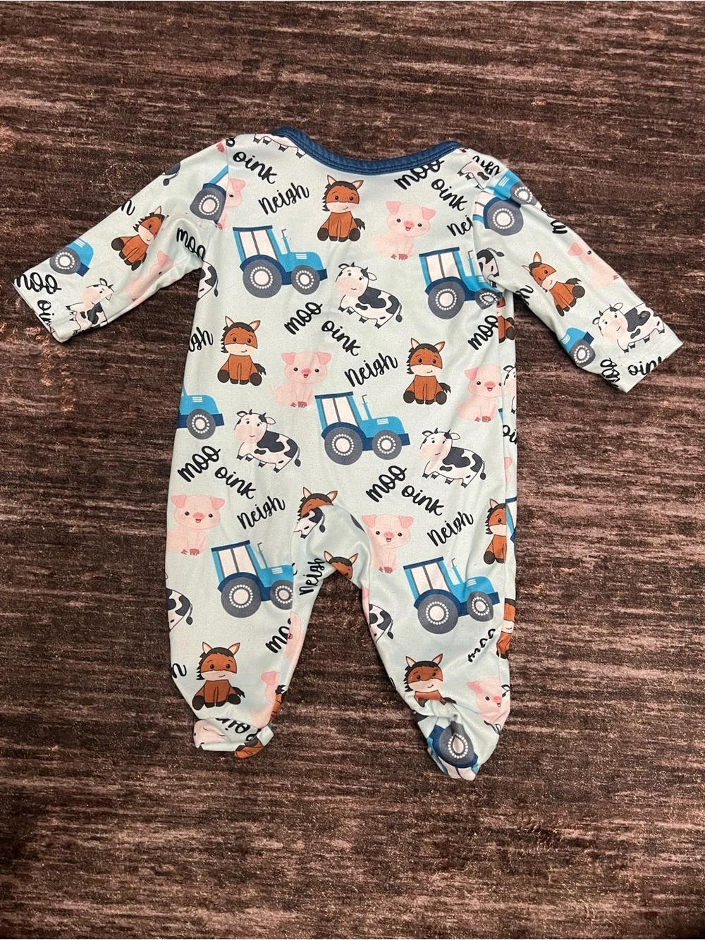 Blue Farm Animals Footed One-Piece - 0-3 monkey